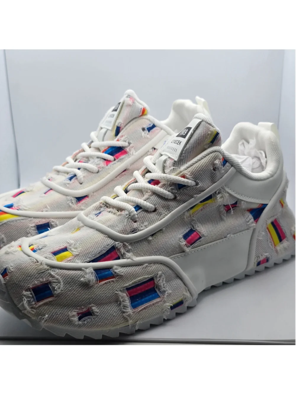 Women's Unbranded Distressed White Sneakers with Multi-color Accents 11 men's